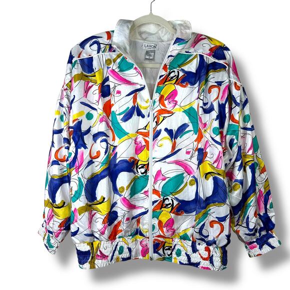 LAVON Jackets & Blazers - Vintage LAVON By Cheerful Corp VTG Watercolor Windbreaker Zip Jacket Medium